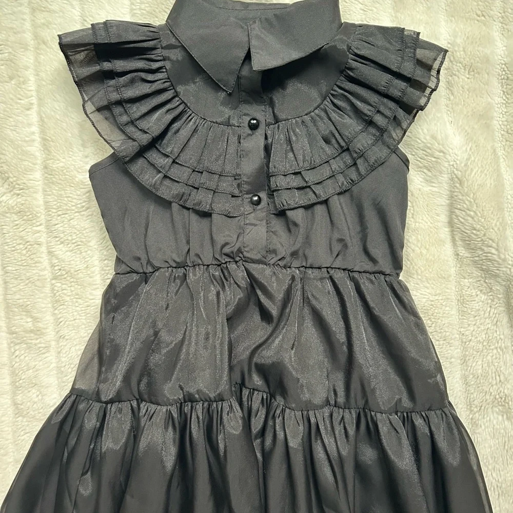 Wednesday Addams Black Costume Tiered Kids Halloween Dress